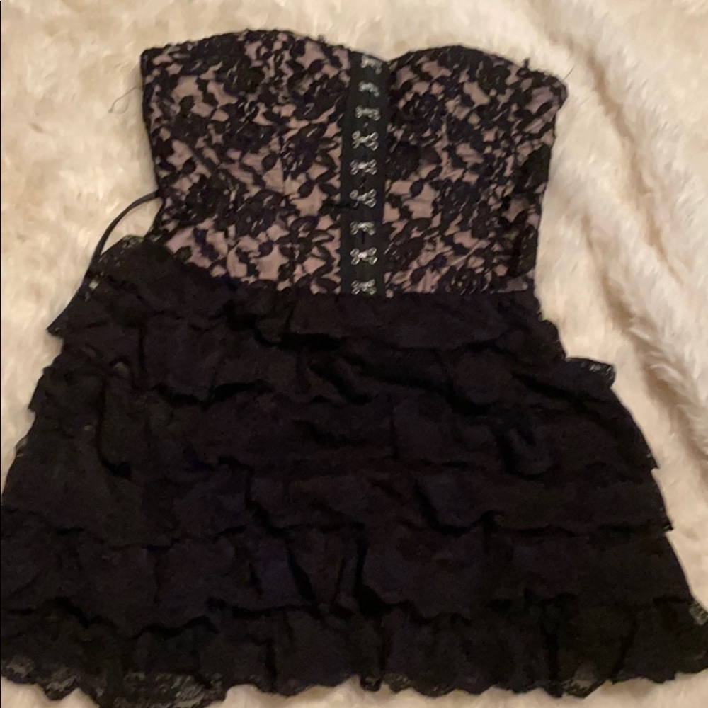 Black lace with corset detail dress